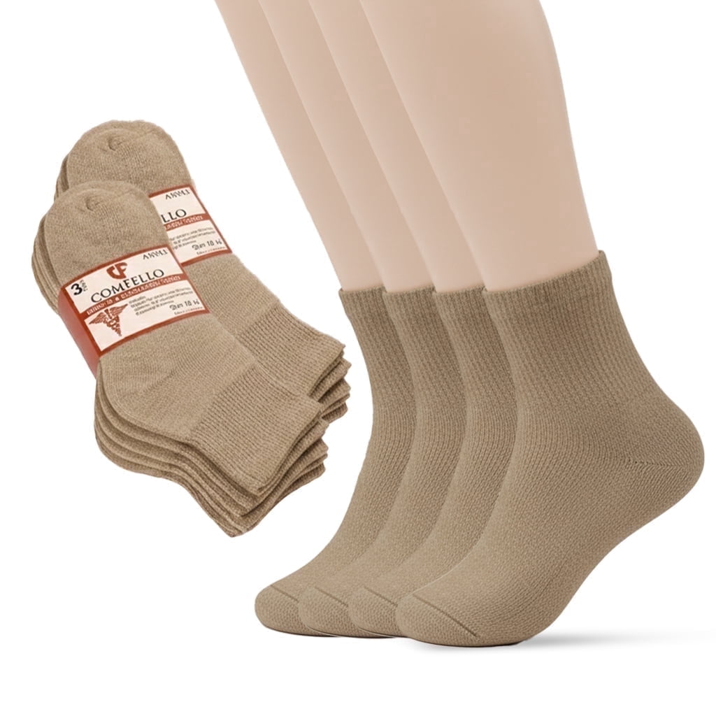 Comfello Circulatory Diabetic Ankle Socks for Men & Women – Non-Binding, Extra Wide Moisture Wicking Cotton Socks 12-Pack