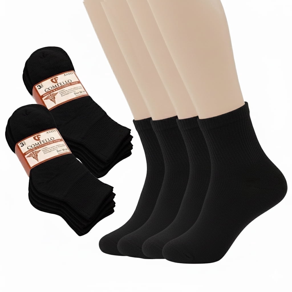 Comfello Circulatory Diabetic Ankle Socks for Men & Women – Non-Binding, Extra Wide Moisture Wicking Cotton Socks 12-Pack