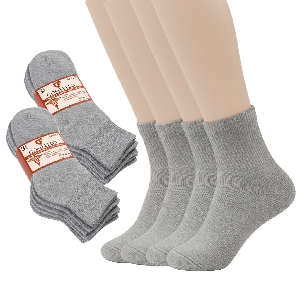 Comfello Circulatory Diabetic Ankle Socks for Men & Women – Non-Binding, Extra Wide Moisture Wicking Cotton Socks 12-Pack