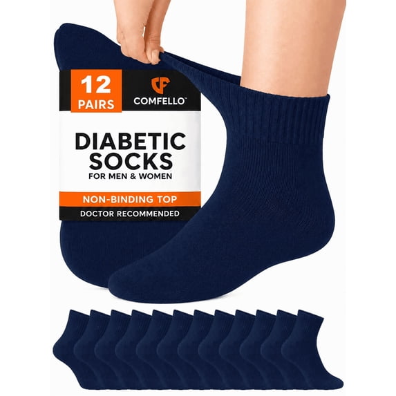 Comfello Circulatory Diabetic Ankle Socks for Men & Women – Non-Binding, Extra Wide Moisture Wicking Cotton Socks 12-Pack