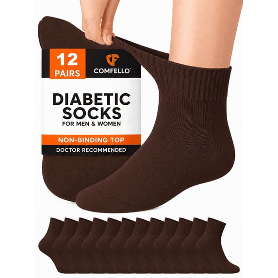 Comfello Circulatory Diabetic Ankle Socks for Men & Women – Non-Binding, Extra Wide Moisture Wicking Cotton Socks 12-Pack