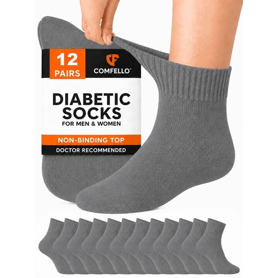 Comfello Circulatory Diabetic Ankle Socks for Men & Women – Non-Binding, Extra Wide Moisture Wicking Cotton Socks 12-Pack