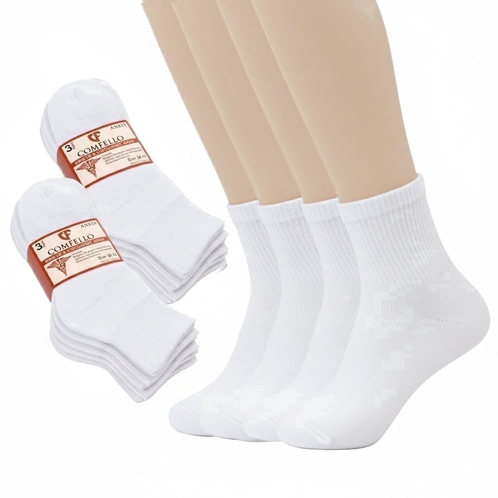 Comfello Circulatory Diabetic Ankle Socks for Men & Women – Non-Binding, Extra Wide Moisture Wicking Cotton Socks 12-Pack