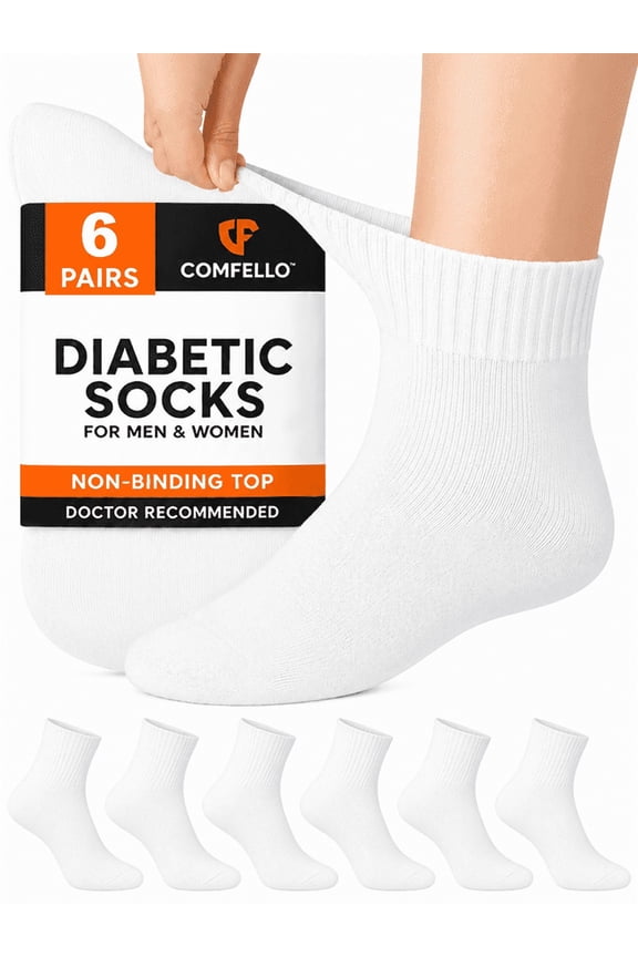 Circulatory Diabetic Ankle Socks for Men & Women – 6-Pack – Non-Binding, Extra Wide Moisture Wicking Cotton Socks