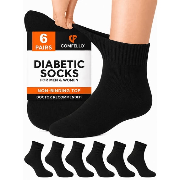 Comfello Circulatory Diabetic Ankle Socks for Men & Women – 6-Pack – Non-Binding, Extra Wide Moisture Wicking Cotton Socks