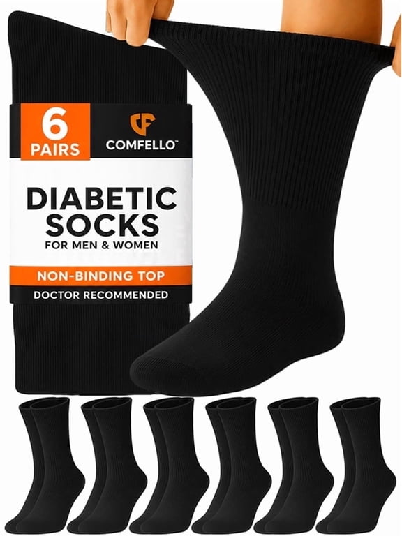 Diabetic Socks for Men & Women, Non-Binding Seamless Toe Crew Socks, 6 Pairs