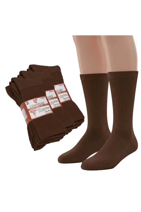 Diabetic Socks for Men & Women – Non-Binding, Loose Fit, Wide Calf, Cushioned Cotton Crew Socks – Circulatory, Comfortable All-Day Wear- 3 Pairs