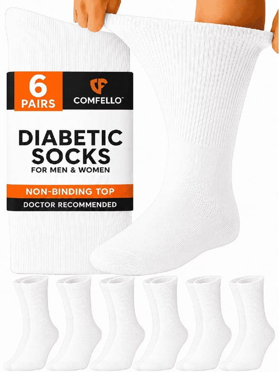 Diabetic Socks Crew for Men & Women – 6 Pairs of Non-Binding Moisture-Wicking Neuropathy Socks