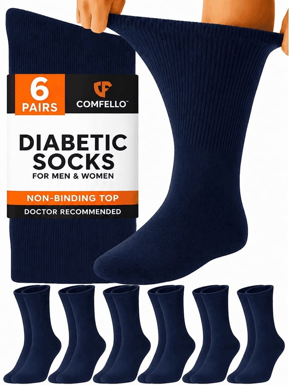 Diabetic Socks Crew for Men & Women – 6 Pairs of Non-Binding Moisture-Wicking Neuropathy Socks