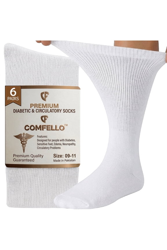 Diabetic Socks Crew for Men & Women – 6 Pairs of Non-Binding Moisture-Wicking Neuropathy Socks