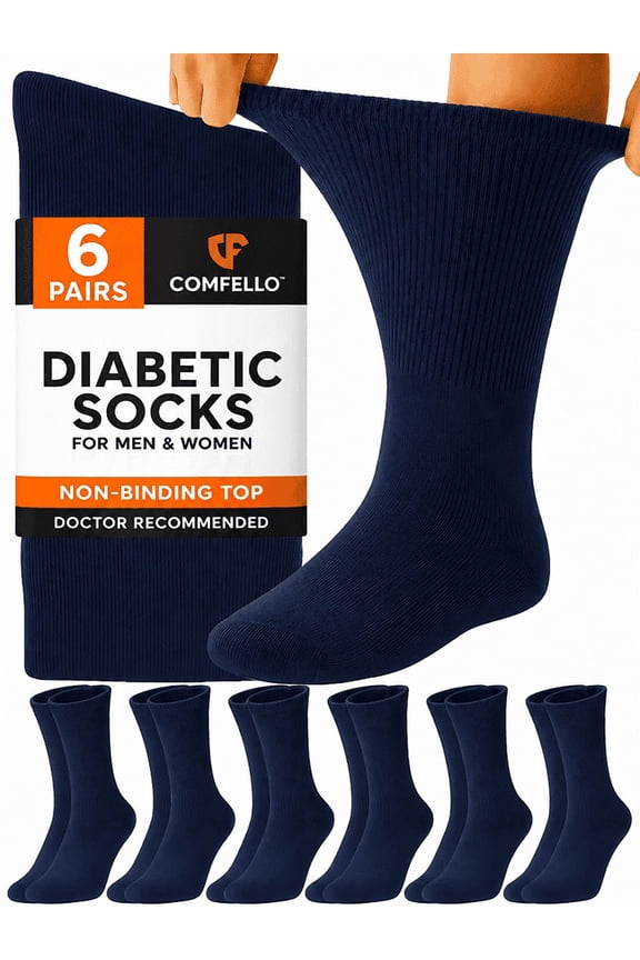 Diabetic Socks Crew for Men & Women – 6 Pairs of Non-Binding Moisture-Wicking Neuropathy Socks