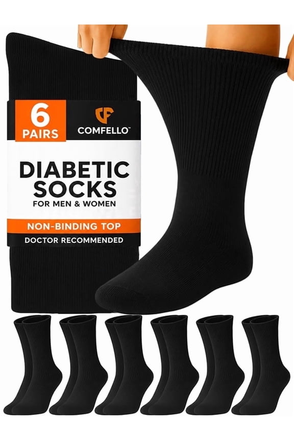 Diabetic Socks Crew for Men & Women – 6 Pairs of Non-Binding Moisture-Wicking Neuropathy Socks