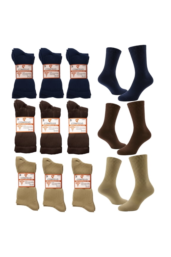 Diabetic Socks for Men & Women, Non-Binding Crew Socks, Seamless Toe, Assorted Colors (3–18 Pairs)