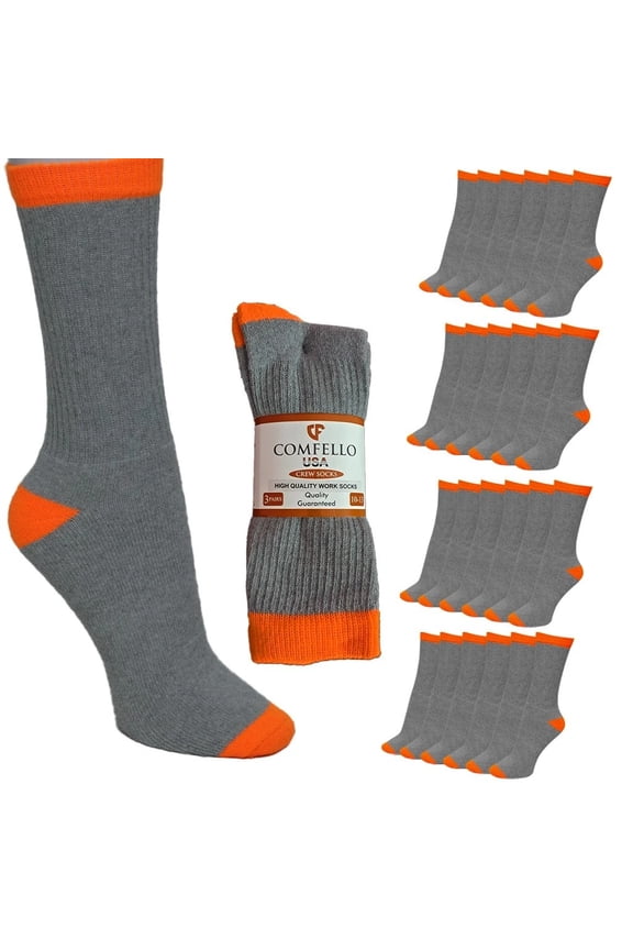 Men’s Cushion Crew Work Socks, Reinforced Heel & Toe, Moisture Wicking 12 Pack