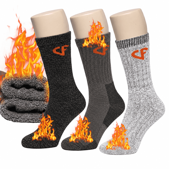 Comfello Men's Wool Thermal Insulated Crew Boot Socks - 3 Pairs