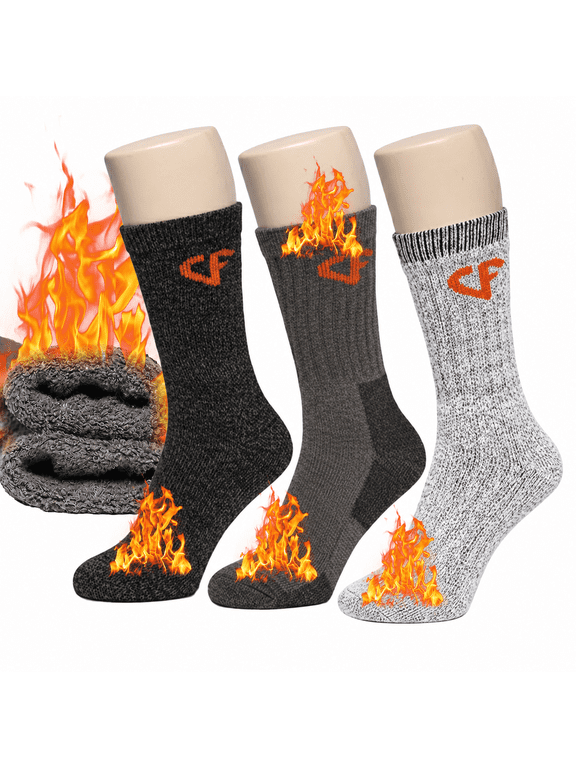 Men's Wool Thermal Insulated Crew Boot Socks - 3 Pairs