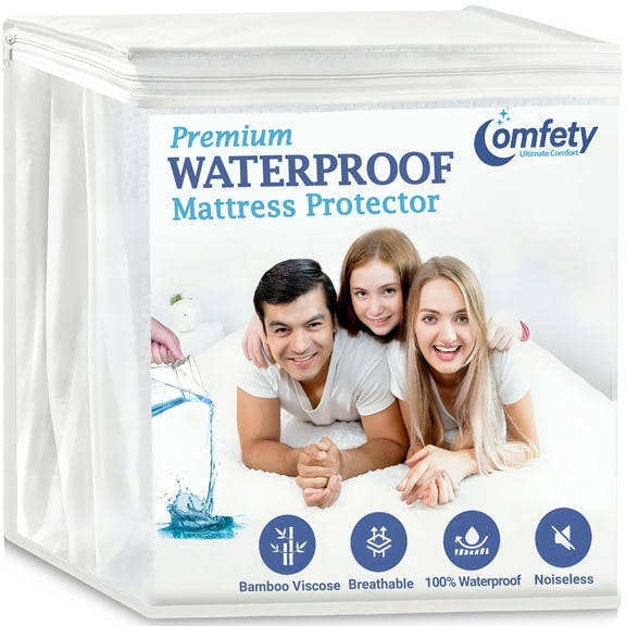Comfety Waterproof Mattress Protector - Luxury Soft Leak-Proof Mattress Cover - Hypoallergenic, Breathable, Crinkle Free Noiseless