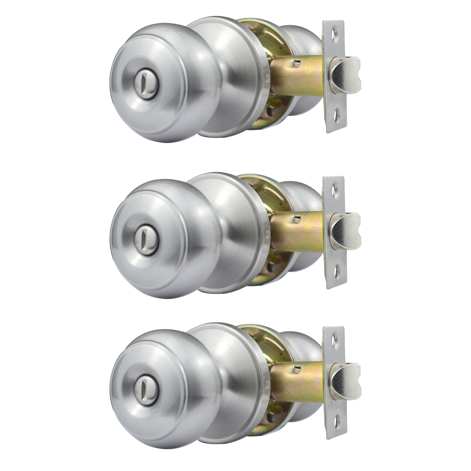 Comfhouse Flat Ball Satin Nickel Privacy Door Knob for Bedroom and ...