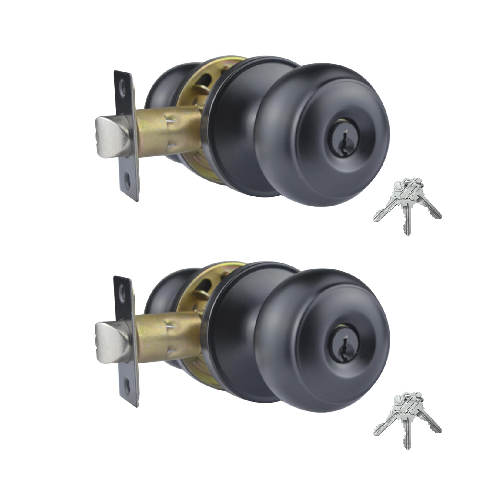 Comfhouse Stainless Steel Ball Entry Door Knob, KeyedAlike Matte Black