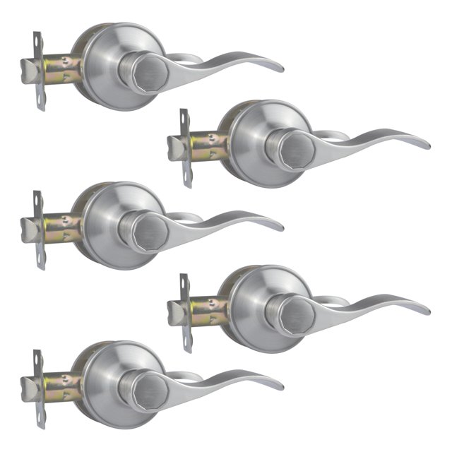 Comfhouse Wave Style Zinc Alloy Door Lever, Satin Nickel Passage Door Handle, Interior Keyless