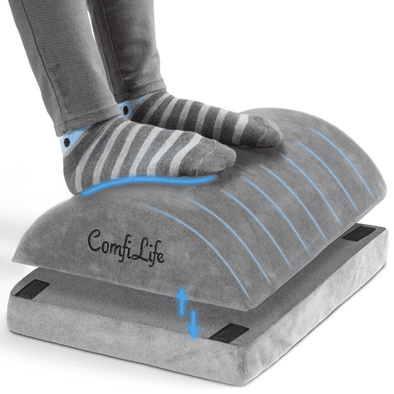 ComfiLife Foot Rest for Under Desk at Work or Home,Comfortable Memory Foam Footrest with 2 Adjustable Heights, Removable Washable Cover, Gray