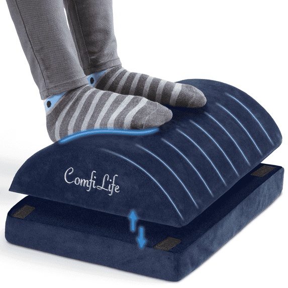 ComfiLife Foot Rest for Under Desk at Work or Home,Comfortable Memory Foam Footrest with 2 Adjustable Heights, Removable Washable Cover, Navy
