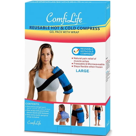 ComfiLife Ice Packs for Injuries – Reusable Hot & Cold Packs with Wrap – Flexible Gel Pack Ice Wrap for Back Pain, Knee, Shoulder, Neck, Ankle, Wrists – Heat & Cold Therapy Relief – Large