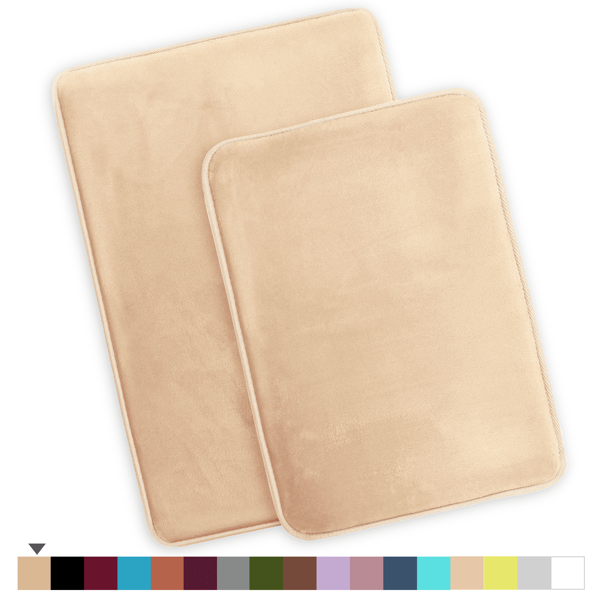 ComfiTime 2 Piece Bathroom Rugs Set – Thick Memory Foam, Non-Slip Bath Mat, Soft Plush Velvet Top, Ultra Absorbent, Small, Large & Long Rugs for Bathroom Floor, Beige, 17*24 & 20*32
