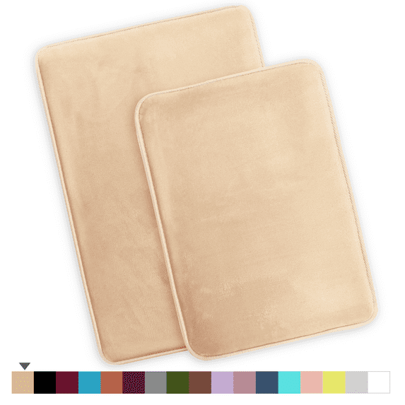ComfiTime 2 Piece Bathroom Rugs Set – Thick Memory Foam, Non-Slip Bath Mat, Soft Plush Velvet Top, Ultra Absorbent, Small, Large & Long Rugs for Bathroom Floor, Beige, 17*24 & 20*32