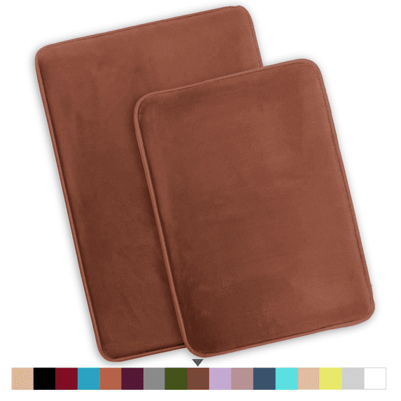 ComfiTime 2 Piece Bathroom Rugs Set – Thick Memory Foam, Non-Slip Bath Mat, Soft Plush Velvet Top, Ultra Absorbent, Small, Large & Long Rugs for Bathroom Floor, Brown, 17*24 & 20*32