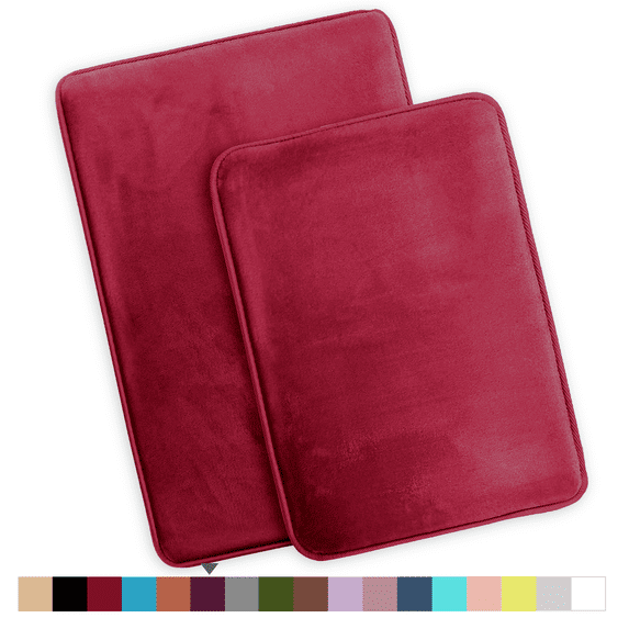 ComfiTime 2 Piece Bathroom Rugs Set – Thick Memory Foam, Non-Slip Bath Mat, Soft Plush Velvet Top, Ultra Absorbent, Small, Large & Long Rugs for Bathroom Floor, Burgundy, 20*32 & 22*42