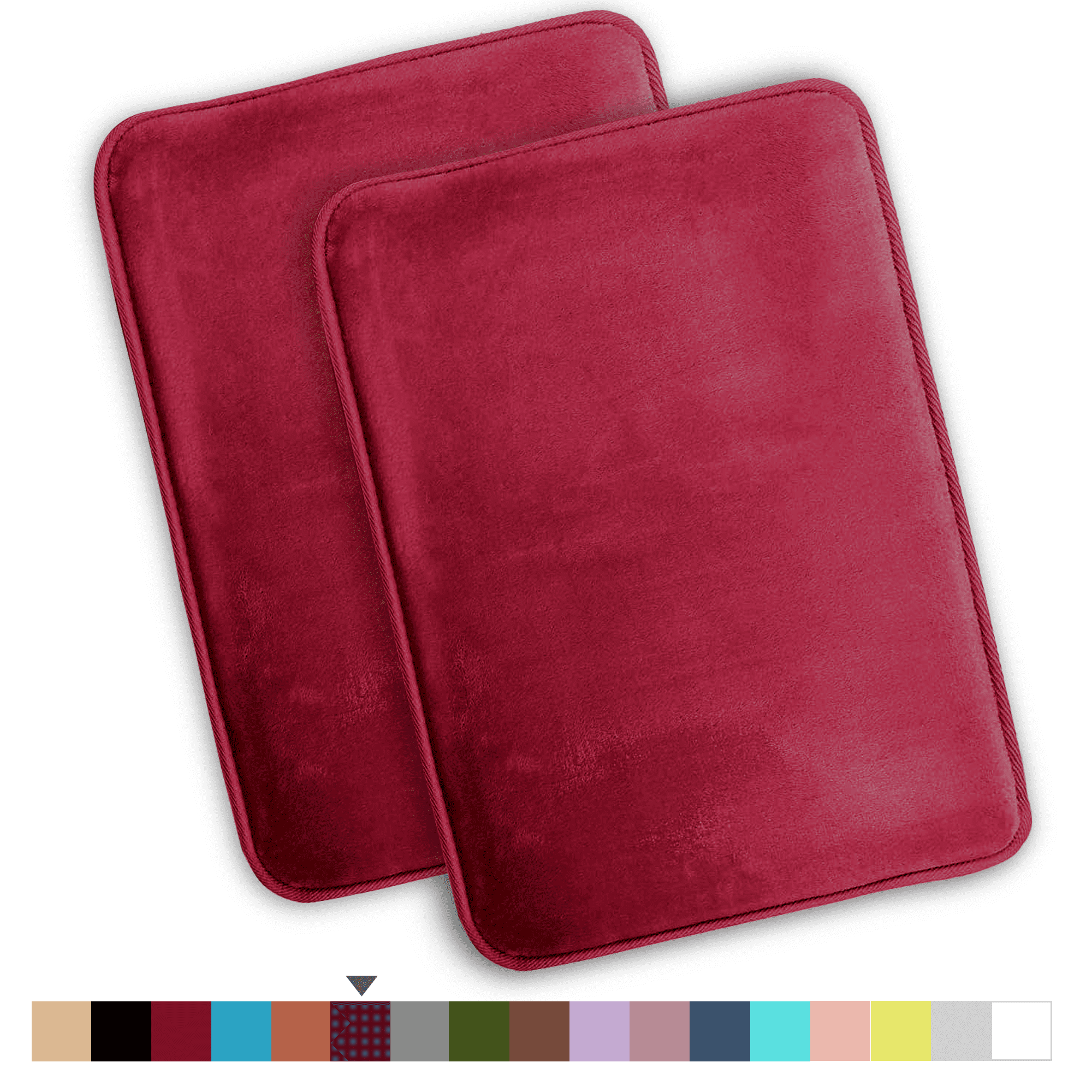 ComfiTime 2 Piece Bathroom Rugs Set – Thick Memory Foam, Non-Slip Bath Mat, Soft Plush Velvet Top, Ultra Absorbent, Small, Large & Long Rugs for Bathroom Floor, Burgundy, 20*32, 2PCS