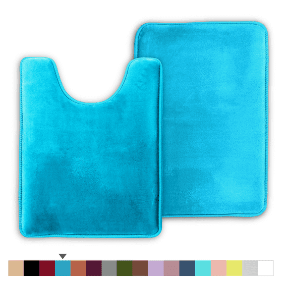 ComfiTime 2 Piece Bathroom Rugs Set – Thick Memory Foam, Non-Slip Bath Mat, Soft Plush Velvet Top, Ultra Absorbent, Small, Large & Long Rugs for Bathroom Floor, Caribbean Sea, 17*24 & Contour Rug