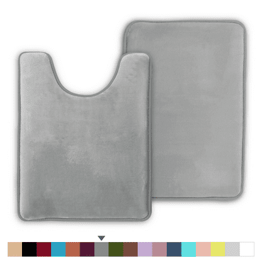 ComfiTime 2 Piece Bathroom Rugs Set – Thick Memory Foam, Non-Slip Bath Mat, Soft Plush Velvet Top, Ultra Absorbent, Small, Large & Long Rugs for Bathroom Floor, Gray, 17*24 & Contour Rug