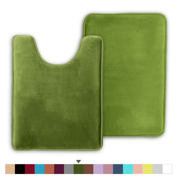 ComfiTime 2 Piece Bathroom Rugs Set – Thick Memory Foam, Non-Slip Bath Mat, Soft Plush Velvet Top, Ultra Absorbent, Small, Large & Long Rugs for Bathroom Floor, Green, 17*24 & Contour Rug