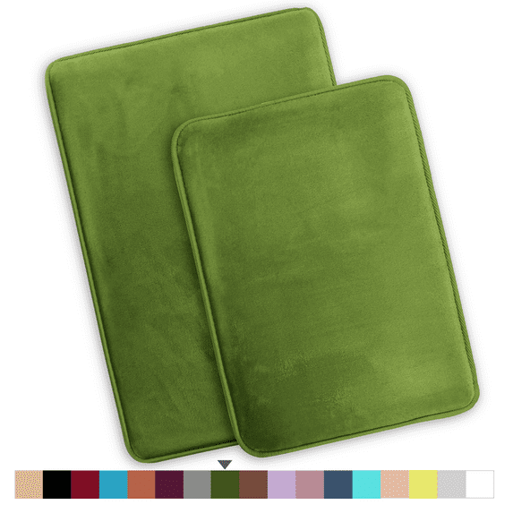 ComfiTime 2 Piece Bathroom Rugs Set – Thick Memory Foam, Non-Slip Bath Mat, Soft Plush Velvet Top, Ultra Absorbent, Small, Large & Long Rugs for Bathroom Floor, Green, 17*24 & 20*32