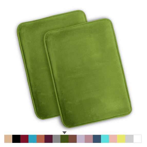 ComfiTime 2 Piece Bathroom Rugs Set – Thick Memory Foam, Non-Slip Bath Mat, Soft Plush Velvet Top, Ultra Absorbent, Small, Large & Long Rugs for Bathroom Floor, Green, 17*24, 2PCS