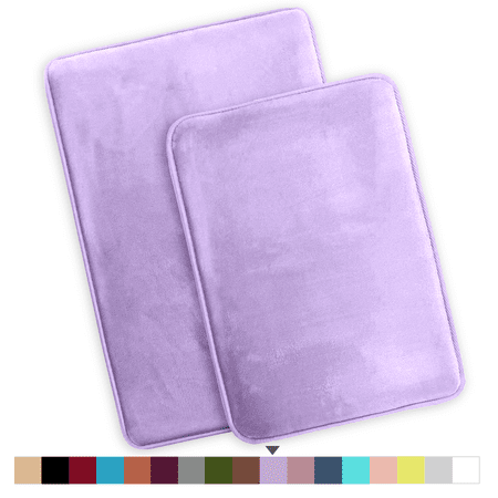 ComfiTime 2 Piece Bathroom Rugs Set – Thick Memory Foam, Non-Slip Bath Mat, Soft Plush Velvet Top, Ultra Absorbent, Small, Large & Long Rugs for Bathroom Floor, Lavender, 17*24 & 20*32