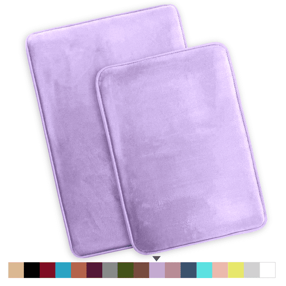 ComfiTime 2 Piece Bathroom Rugs Set – Thick Memory Foam, Non-Slip Bath Mat, Soft Plush Velvet Top, Ultra Absorbent, Small, Large & Long Rugs for Bathroom Floor, Lavender, 17*24 & 20*32
