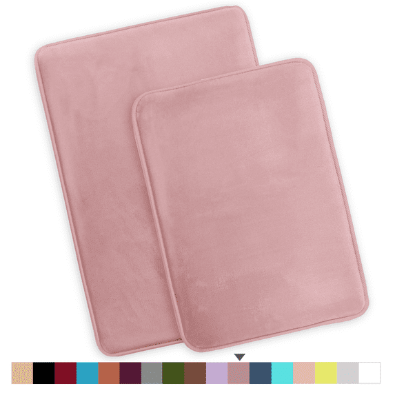 ComfiTime 2 Piece Bathroom Rugs Set – Thick Memory Foam, Non-Slip Bath Mat, Soft Plush Velvet Top, Ultra Absorbent, Small, Large & Long Rugs for Bathroom Floor, Mauve, 17*24 & 20*32