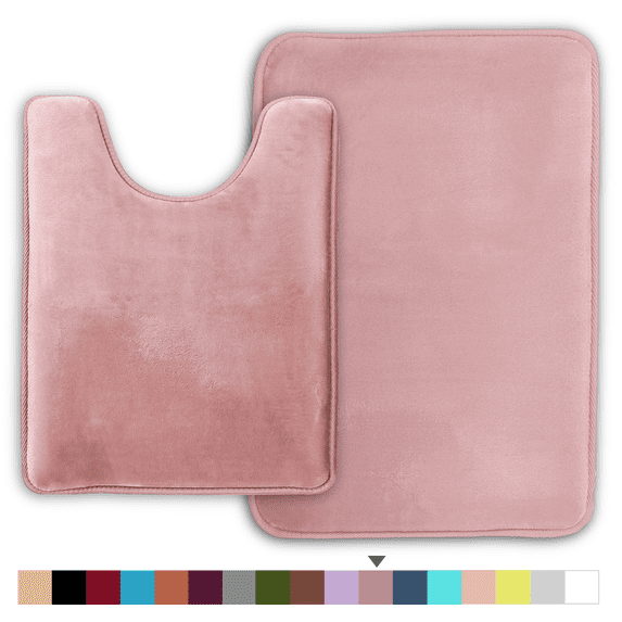 ComfiTime 2 Piece Bathroom Rugs Set – Thick Memory Foam, Non-Slip Bath Mat, Soft Plush Velvet Top, Ultra Absorbent, Small, Large & Long Rugs for Bathroom Floor, Mauve, 20*32 & Contour Rug