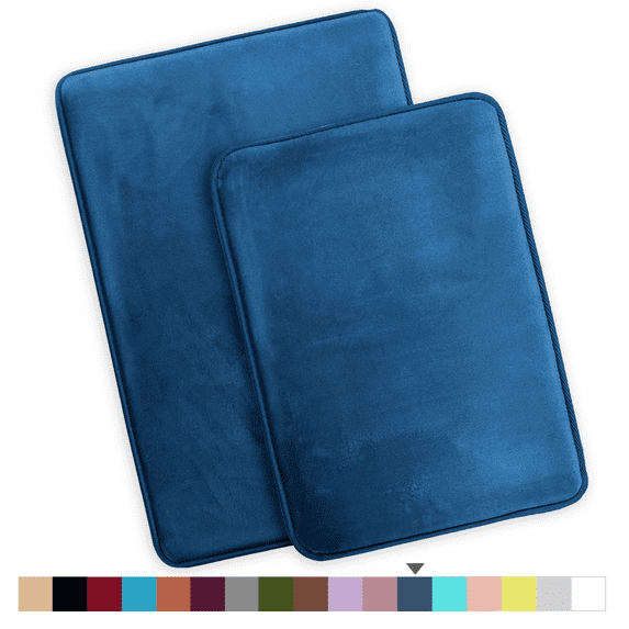 ComfiTime 2 Piece Bathroom Rugs Set – Thick Memory Foam, Non-Slip Bath Mat, Soft Plush Velvet Top, Ultra Absorbent, Small, Large & Long Rugs for Bathroom Floor, Navy Blue, 17*24 & 20*32