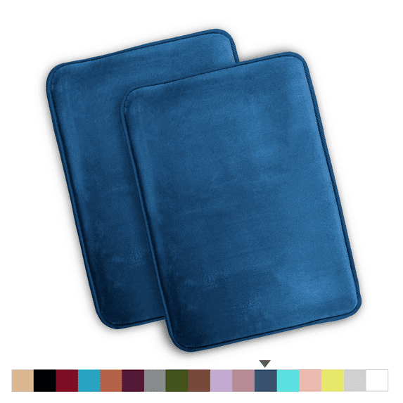 ComfiTime 2 Piece Bathroom Rugs Set – Thick Memory Foam, Non-Slip Bath Mat, Soft Plush Velvet Top, Ultra Absorbent, Small, Large & Long Rugs for Bathroom Floor, Navy Blue, 17*24, 2PCS