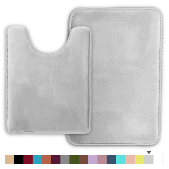 ComfiTime 2 Piece Bathroom Rugs Set – Thick Memory Foam, Non-Slip Bath Mat, Soft Plush Velvet Top, Ultra Absorbent, Small, Large & Long Rugs for Bathroom Floor, Soft Gray, 20*32 & Contour Rug