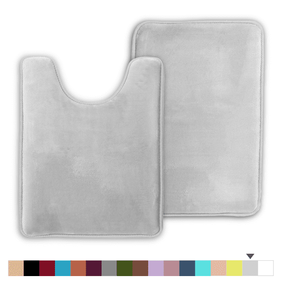 ComfiTime 2 Piece Bathroom Rugs Set – Thick Memory Foam, Non-Slip Bath Mat, Soft Plush Velvet Top, Ultra Absorbent, Small, Large & Long Rugs for Bathroom Floor, Soft Gray, 17*24 & Contour Rug
