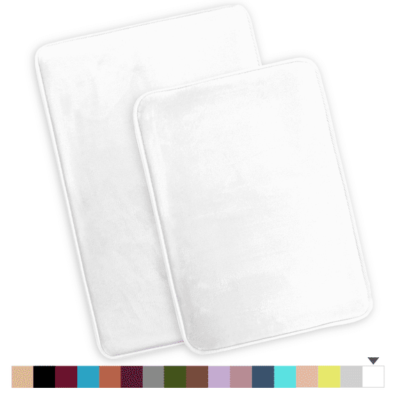 ComfiTime 2 Piece Bathroom Rugs Set – Thick Memory Foam, Non-Slip Bath Mat, Soft Plush Velvet Top, Ultra Absorbent, Small, Large & Long Rugs for Bathroom Floor, White, 20*32 & 22*42