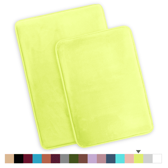 ComfiTime 2 Piece Bathroom Rugs Set – Thick Memory Foam, Non-Slip Bath Mat, Soft Plush Velvet Top, Ultra Absorbent, Small, Large & Long Rugs for Bathroom Floor, Yellow Green, 17*24 & 20*32