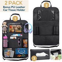 ComfiTime 2Pack Car Seat Organizer,Waterproof Car Backseat Organizer W/ 10” Tablet Holder Cup Holder for Kids,10 Pockets Backseat Organizer Protector Kick Mats,Car Accessories for Men / Women