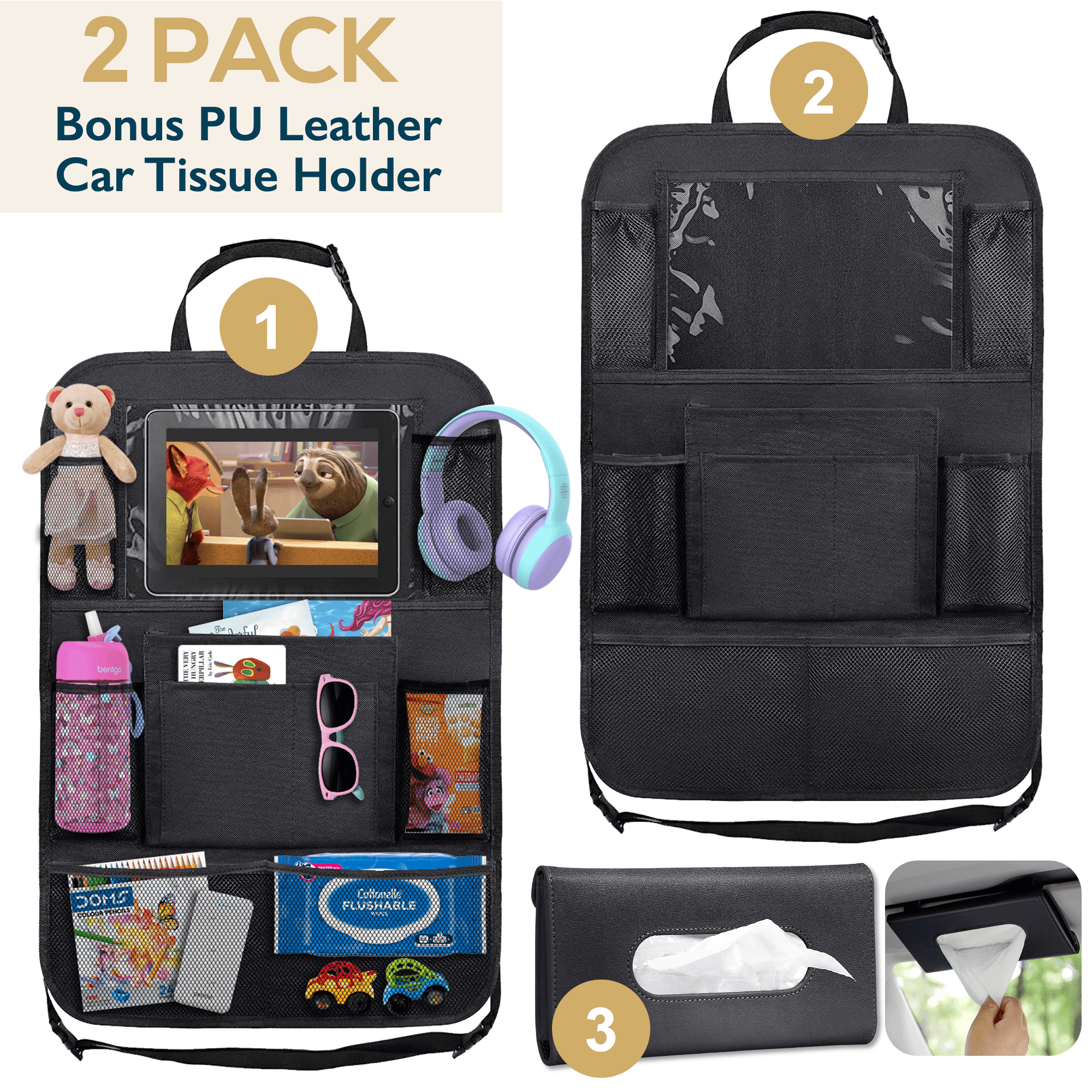 Kaufe SEAMETAL 7-Pocket Car Organizer Auto Back Seat Storage Bag Tissue  Holder Cup Holder Pu Leather Anti Kick Pad