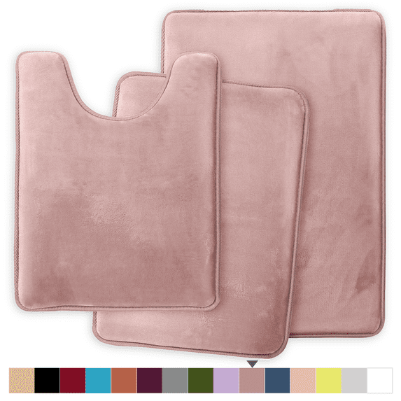 ComfiTime 3 Piece Bathroom Rugs Set – Thick Memory Foam, Non-Slip Bath Mat, Soft Plush Velvet Top, Ultra Absorbent, Small, Large & Long Rugs for Bathroom Floor with Contour Rug, Mauve